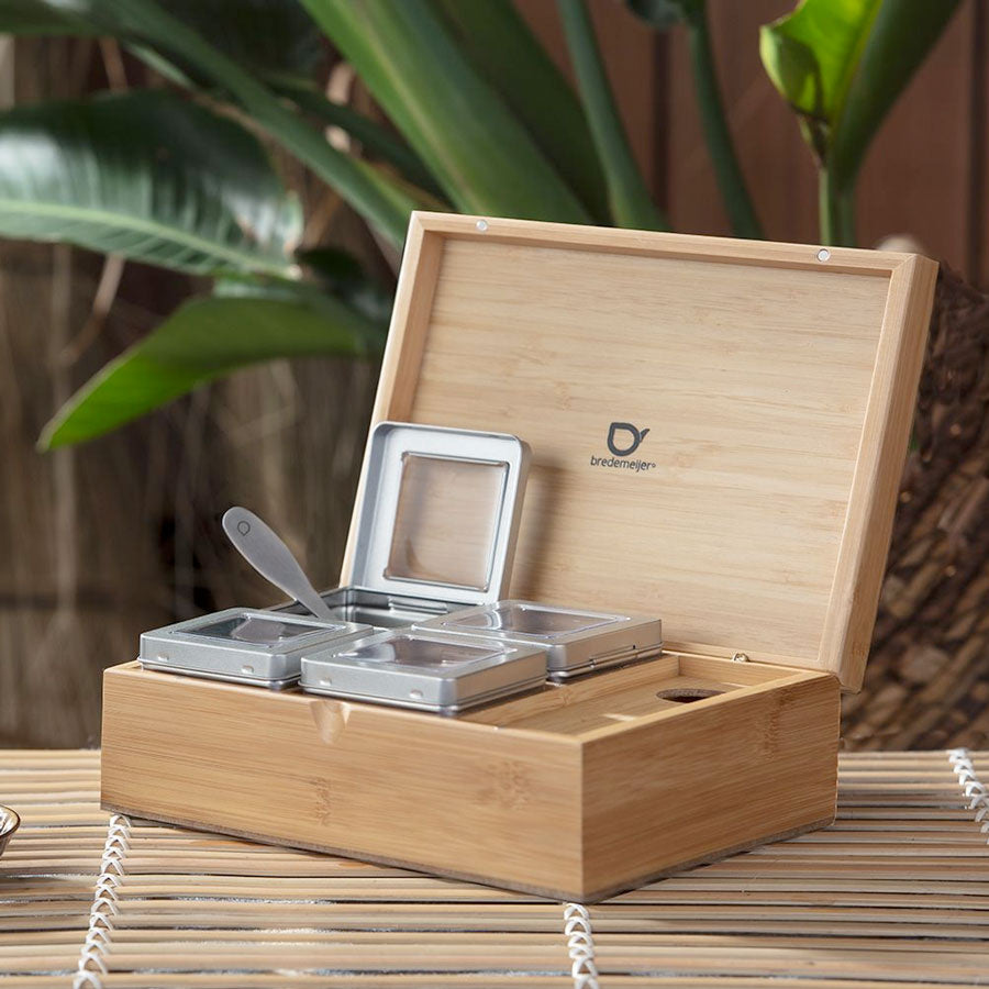 Bamboe theedoos met 4 blikken - TeaPot Bliss