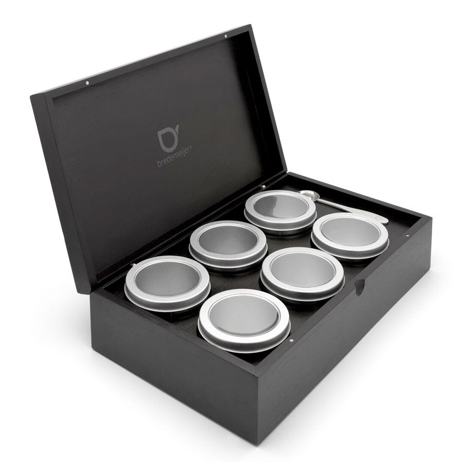 Bamboe theedoos met 6 ronde blikken - TeaPot Bliss