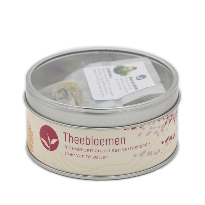 4 theebloemen in een blikje - TeaPot Bliss