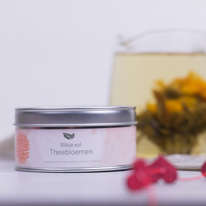 4 theebloemen in een blikje - TeaPot Bliss