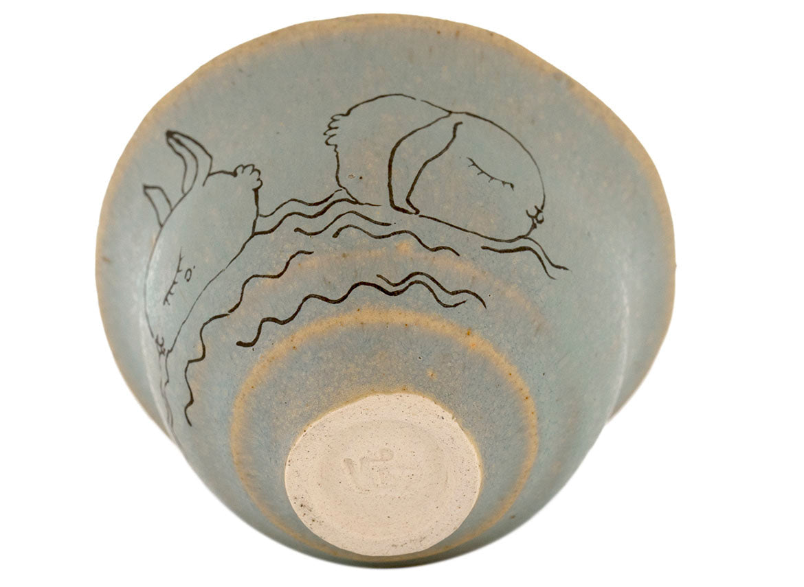 Cup handmade Moychay # 42150, 'Sea bunnies', series of 'Sunny bunnies', ceramic/hand painting, 74 ml. - TeaPot Bliss