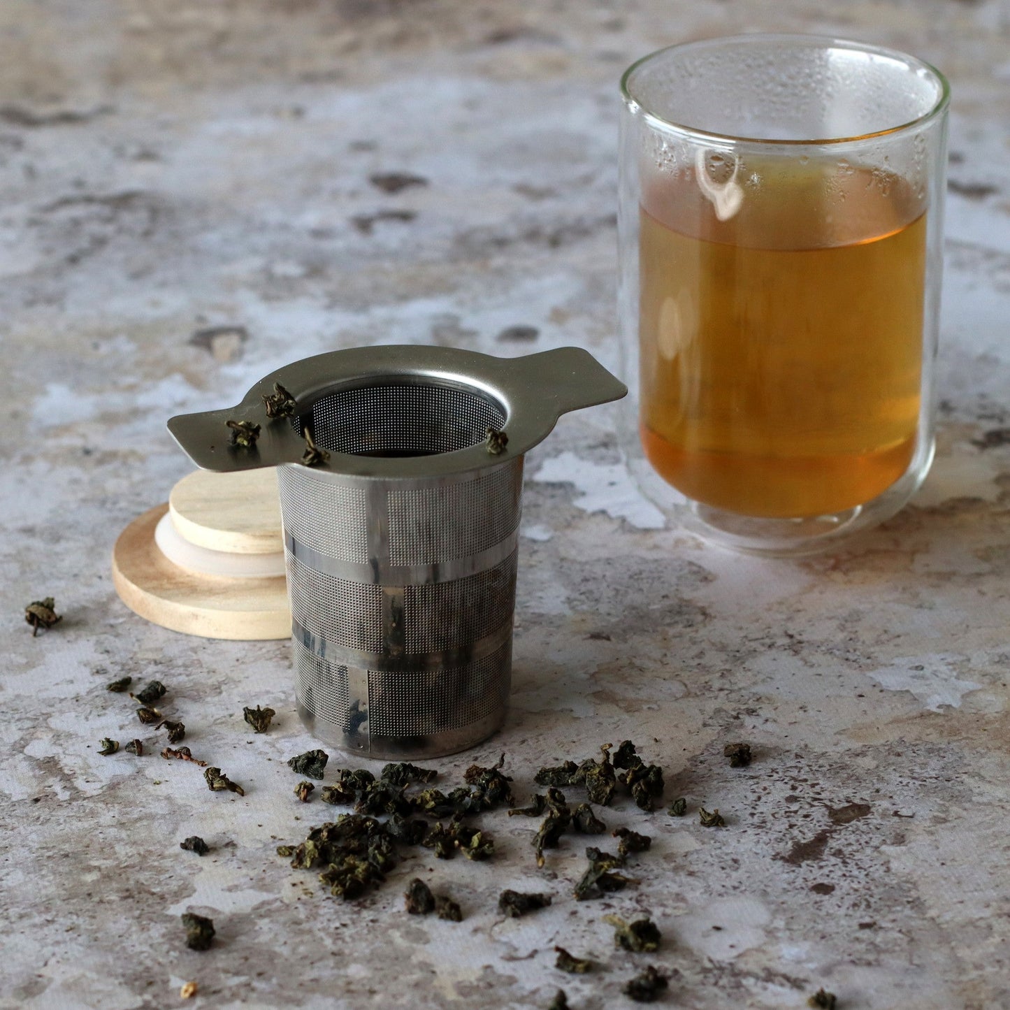 Invouwbaar theefilter met houten deksel - TeaPot Bliss