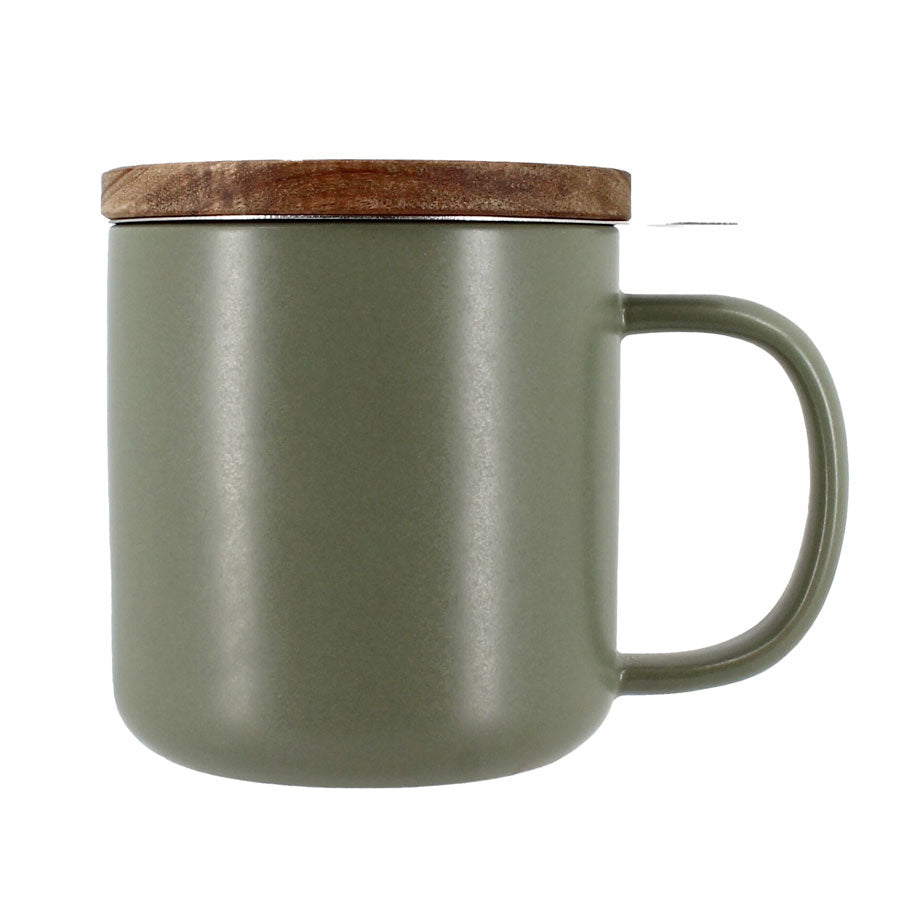 Juliet beker met filter 300ml in khaki met houten deksel - TeaPot Bliss