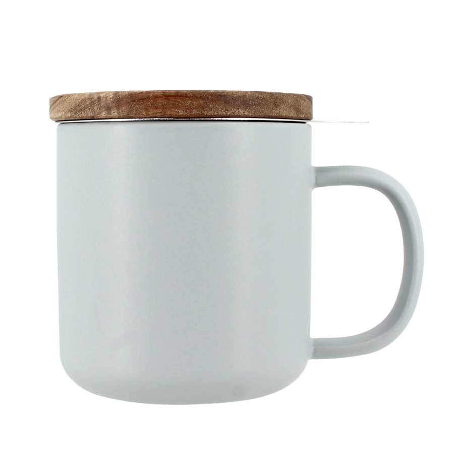 Juliet beker met filter 300ml in parelgrijs met houten deksel - TeaPot Bliss