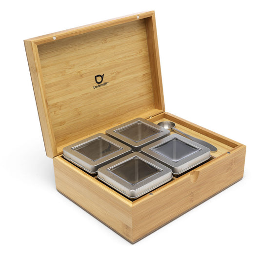 Bamboe theedoos met 4 blikken - TeaPot Bliss
