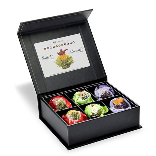 Theebloemen wit/zwart/groen in cadeaudoosje - TeaPot Bliss